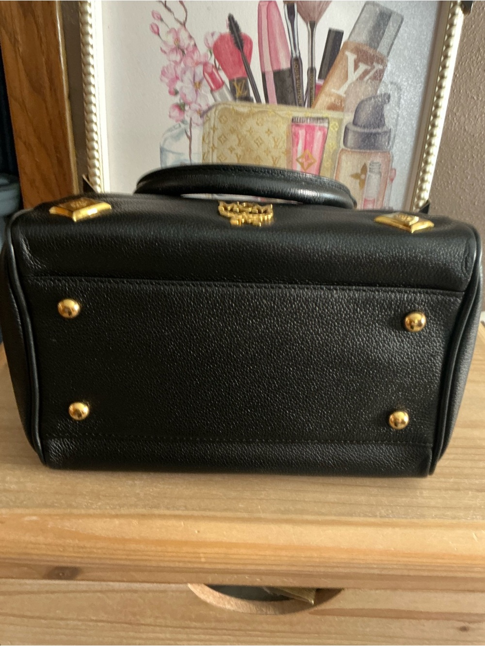 MCM München Black Leather Boston Satchel Gold Hardware - Picture 5 of 14